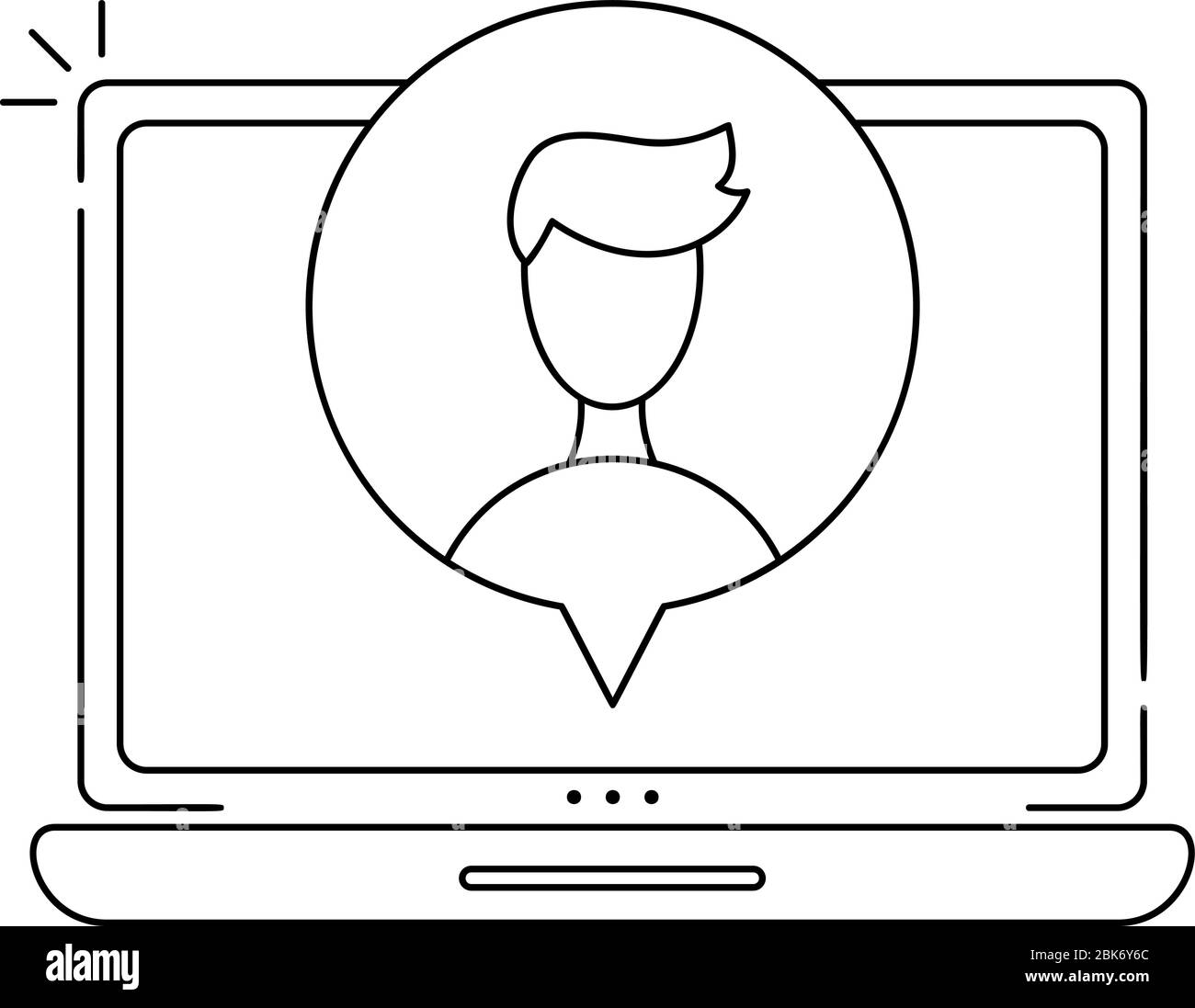 Réunion en ligne Vector Icon monoline via un appel de groupe. Homme en chat vidéo. Coligues dans la vidéo conférence au bureau ou à la maison. Concept freelance, travail à distance Illustration de Vecteur