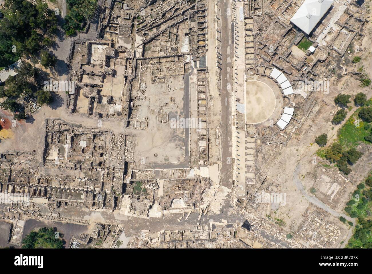 Vue aérienne des ruines antiques de Beit Shean, Israël. Banque D'Images