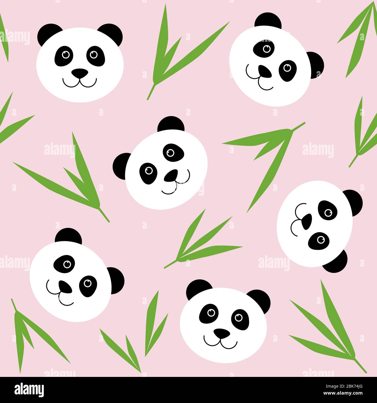 Motif sans couture sur le visage de la manda. Joli fond rose puéril avec visage de l'ours panda kawaii et feuilles de bambou Illustration de Vecteur
