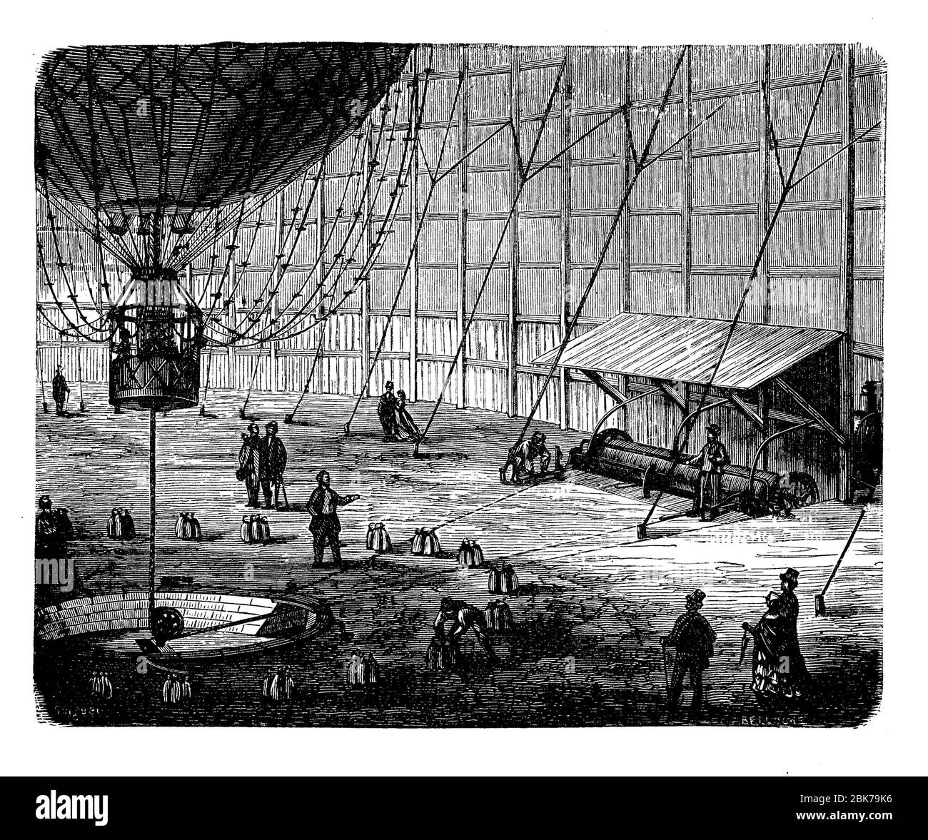 Ascension captive du ballon d'Henri Giffard lors de l'exposition de Paris de 1867 Banque D'Images