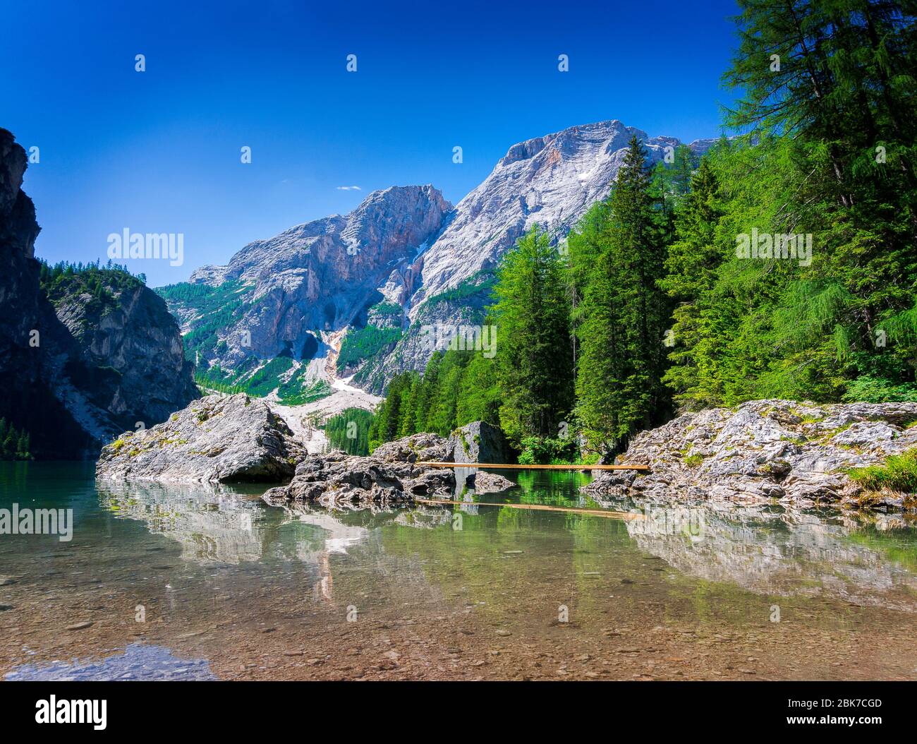 Lac de Braies (wildsee) dans le Tyrol du Sud italie 2018 Banque D'Images