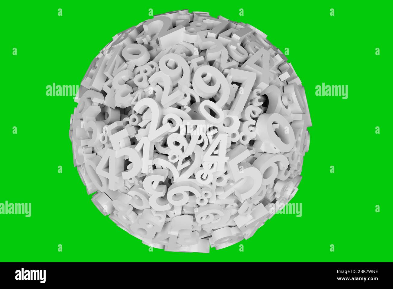 Boule avec chiffres. Mathématiques, finance et concept d'affaires. Nombres de zéro à neuf sur l'écran vert ou la chromacé. rendu 3d Banque D'Images
