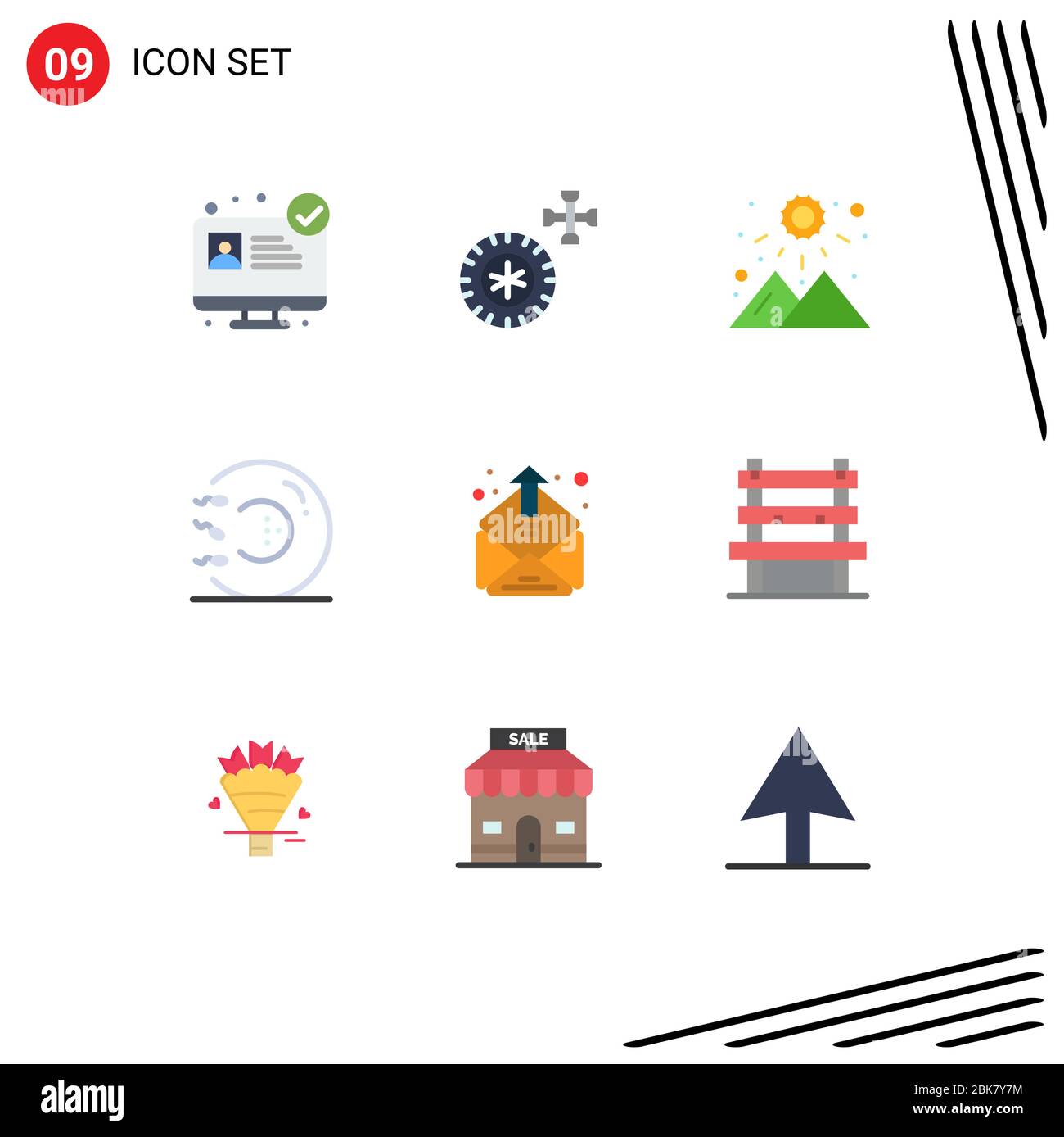 9 interface utilisateur Pack couleur plate de signes modernes et symboles de boîte de réception, contact, météo, médecine, forme éléments de conception vectoriel éditable Illustration de Vecteur