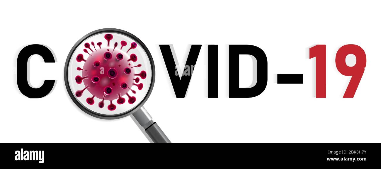 Infection de la maladie du coronavirus médicale avec loupe. Nouveau nom officiel de la maladie de Coronavirus nommé COVID-19. 2019-nCov concept. Illustration de Vecteur
