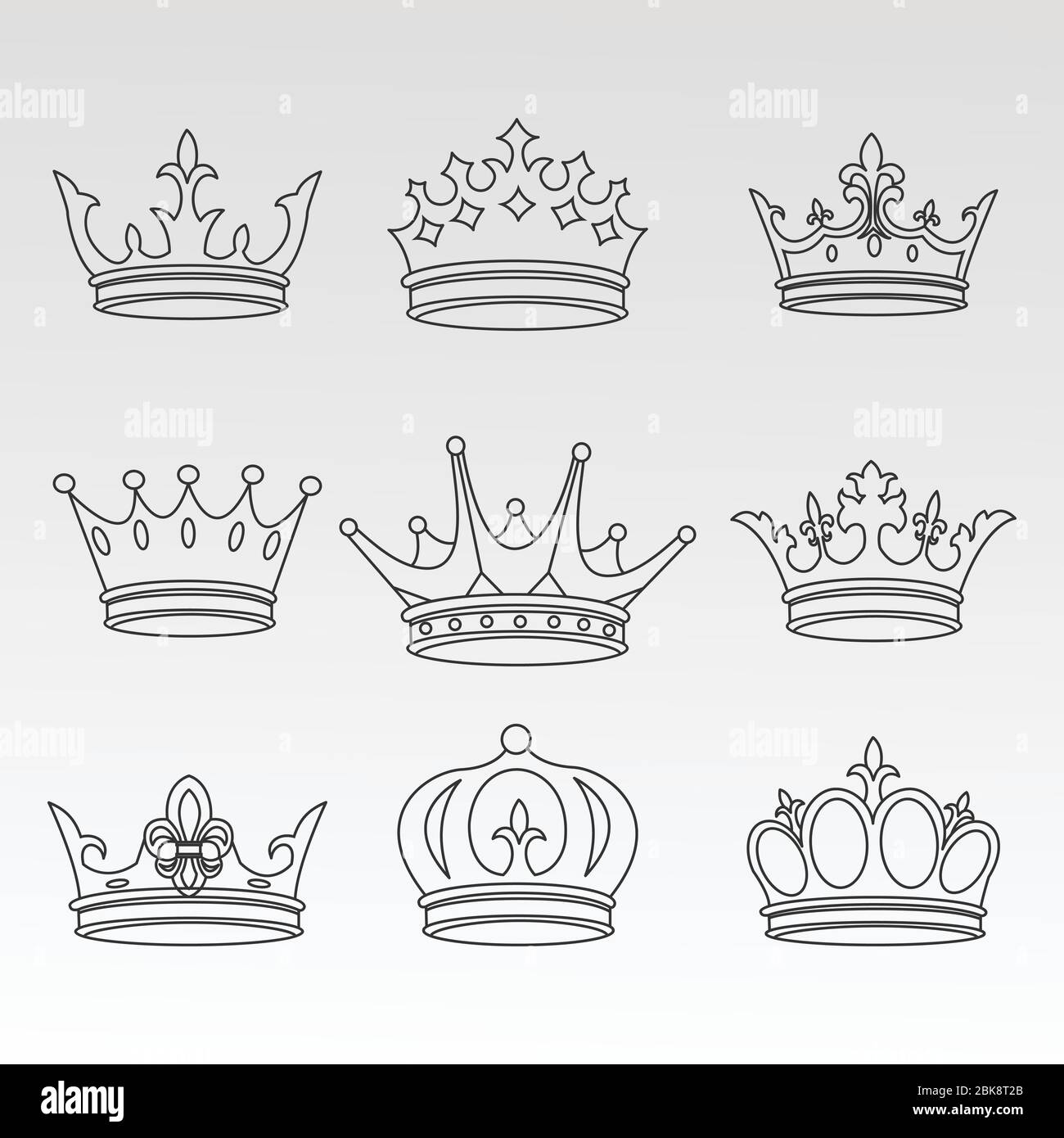 jeu de symboles couronne avec bijoux royaux dorés. isolé sur fond