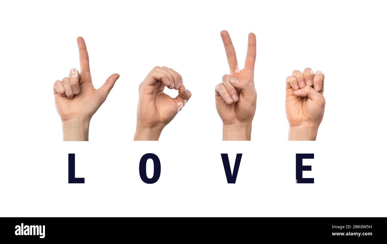 Word Love Finger Spelling dans American Sign Language ASL Banque D'Images