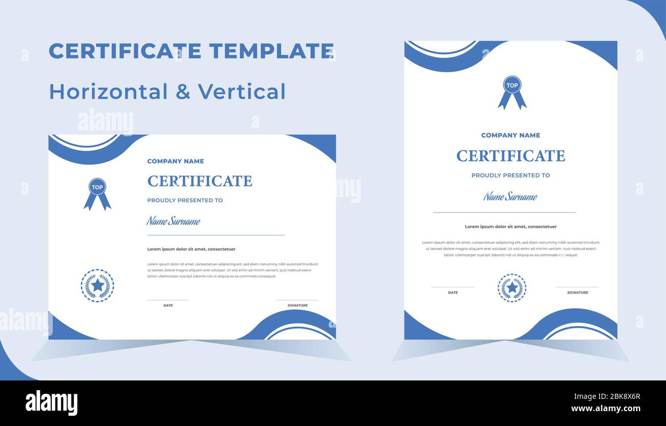 Modèle de récompense de certificat créatif d'appréciation avec des formes bleues et un modèle vectoriel de diplôme d'insigne Illustration de Vecteur