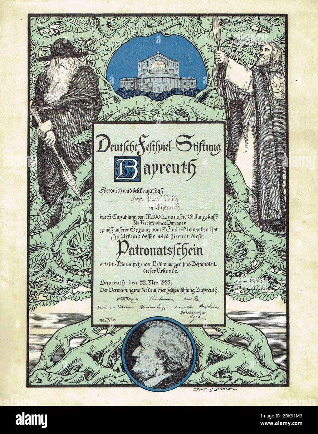 Certificat de patronage de la Deutsche Festspiel-Stiftung, délivré le 22 mai 1922 Banque D'Images