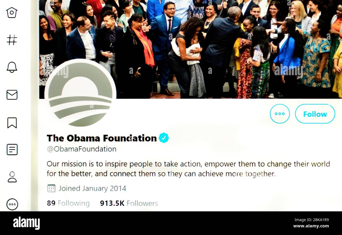 Page Twitter (mai 2020) : la Fondation Obama Banque D'Images