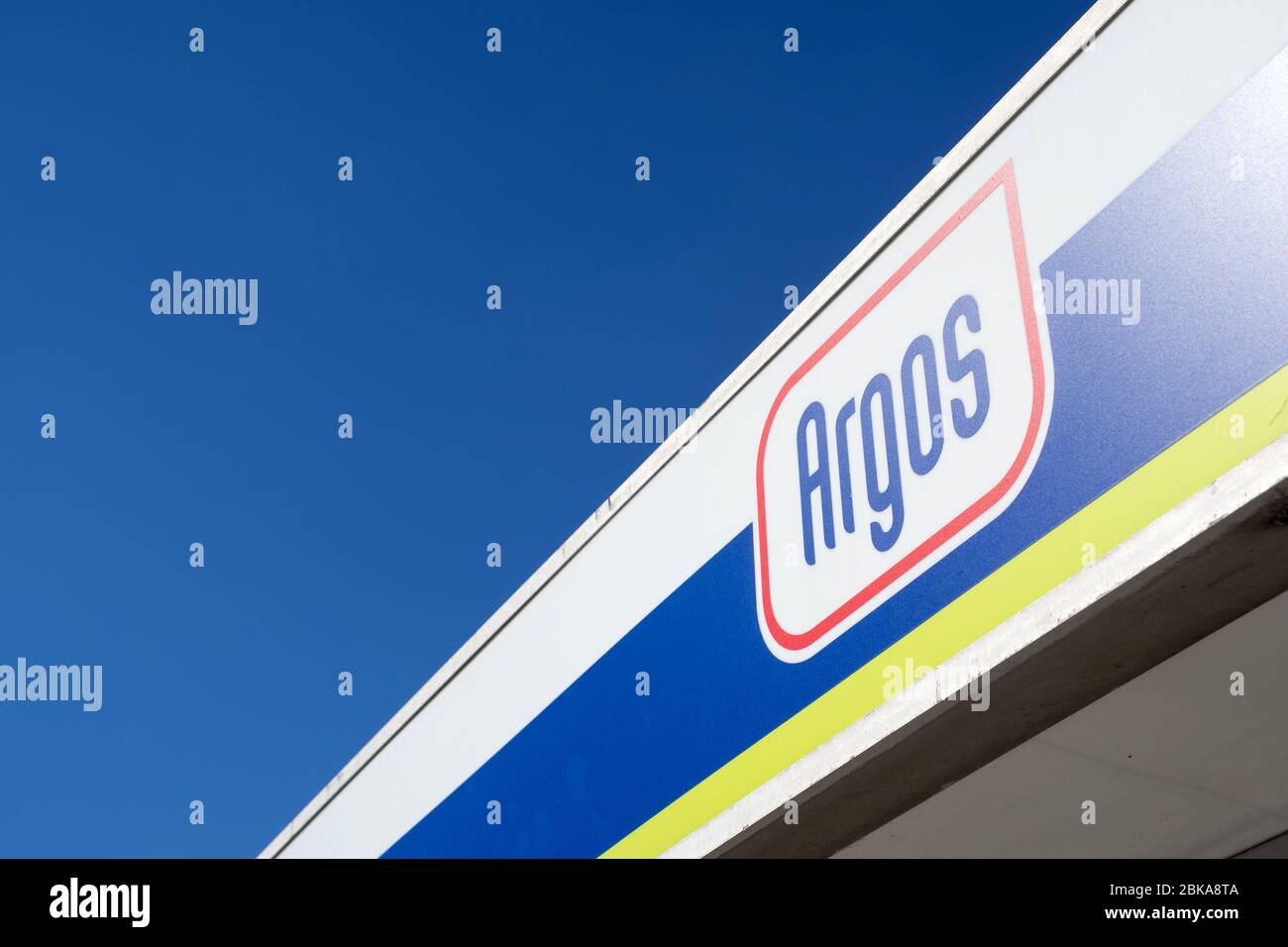 Argos signe en station-service. Argos est une station de gaz néerlandais et une partie de la marque Swiss VARO. Banque D'Images