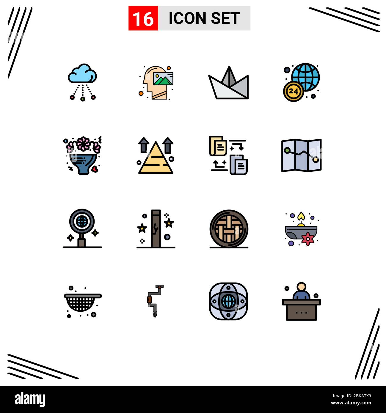 Ensemble de 16 icônes d'interface utilisateur modernes symboles signes d'amour, bouquet, vision, heures, éléments de conception vectoriel créatif modifiables dans le monde entier Illustration de Vecteur