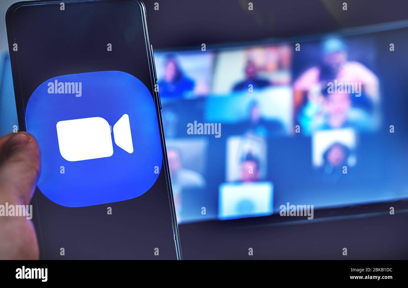 Utilisez manuellement l'icône de l'application de visioconférence de Zoom Meeting. Banque D'Images