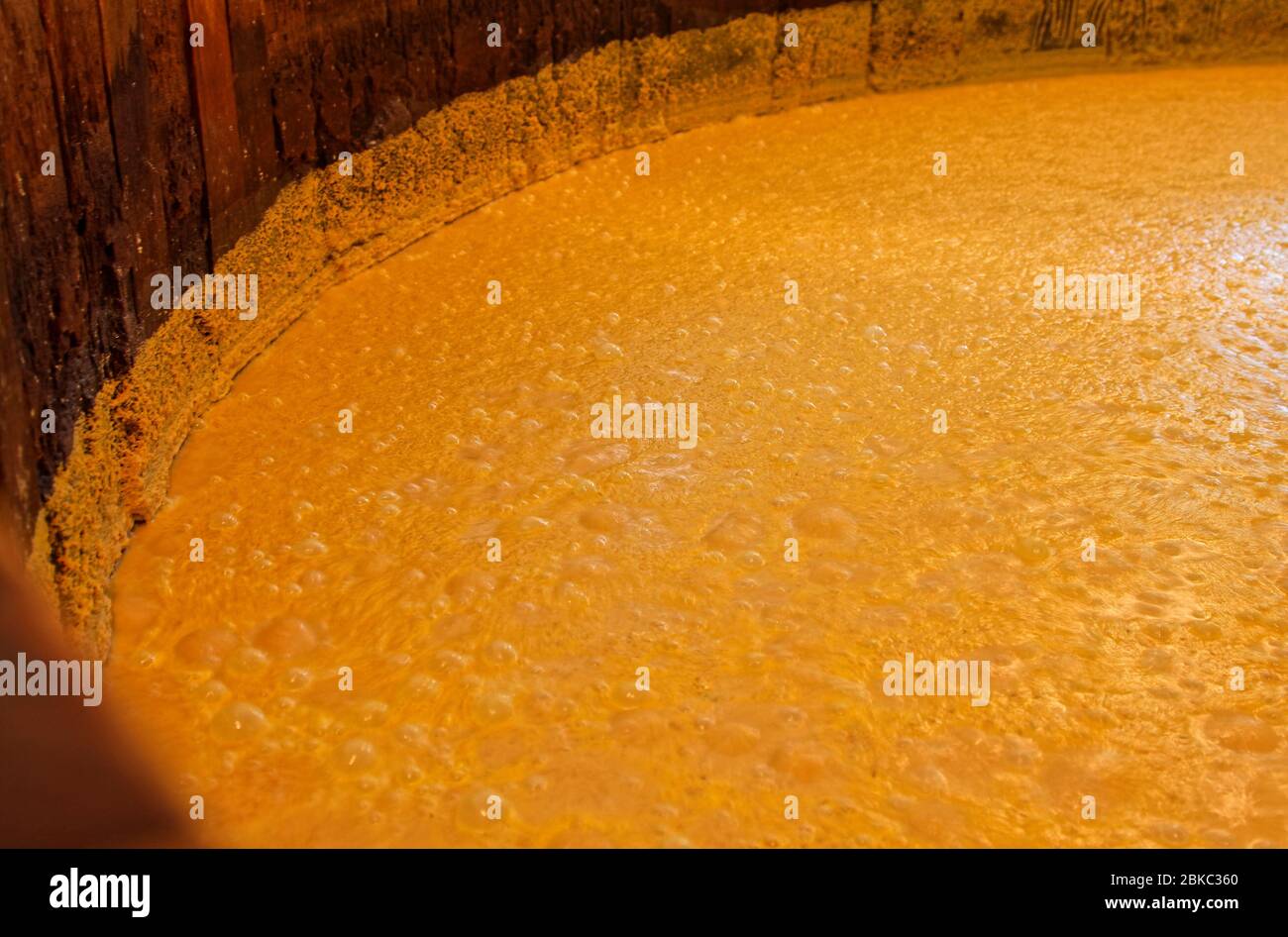 Fermentation de cendres, grains de terre, mélangés à de l'eau riche en calcaire, chauffage, bouillonnement, processus contrôlé, affaires, distillerie Mark Bourbon de Maker; NAT Banque D'Images