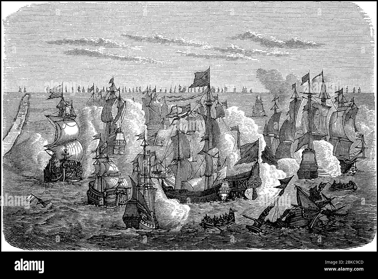 Collision de la flotte Luebeck-danoise contre les Suédois entre Öland et Gotland, guerre Suède-Danemark, Nord de sept ans 'Guerre, également connue sous le nom de Nordic Seven Yearss' War / Kampf der lübisch-dänischen Flotte gegen die Schweden zwischen Öland und Gotland, Schwedisch-dänischer Krieg, Dreikronzeikrich, Hehner, Siekrichner, Siechrichner, Grächner, Grüchner, Grüner, Grüner, Grüner, Grüner, Grüner Amélioration de la reproduction numérique d'un original du XIXe siècle / digitale Reproduktion einer Originalvorlage aus dem 19. Jahrhundert Banque D'Images