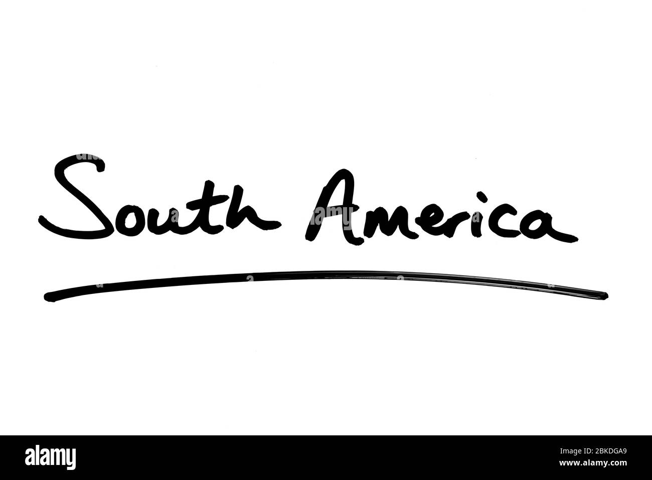 Amérique du Sud manuscrit sur fond blanc. Banque D'Images