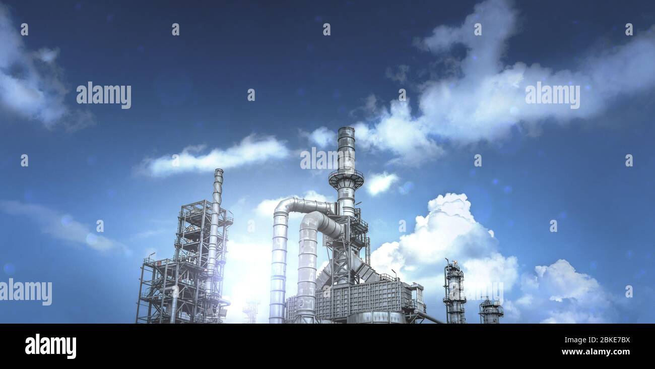 Close up vision industrielle à l'usine de raffinerie de pétrole de la zone de l'industrie forme avec le lever du soleil et ciel nuageux Banque D'Images