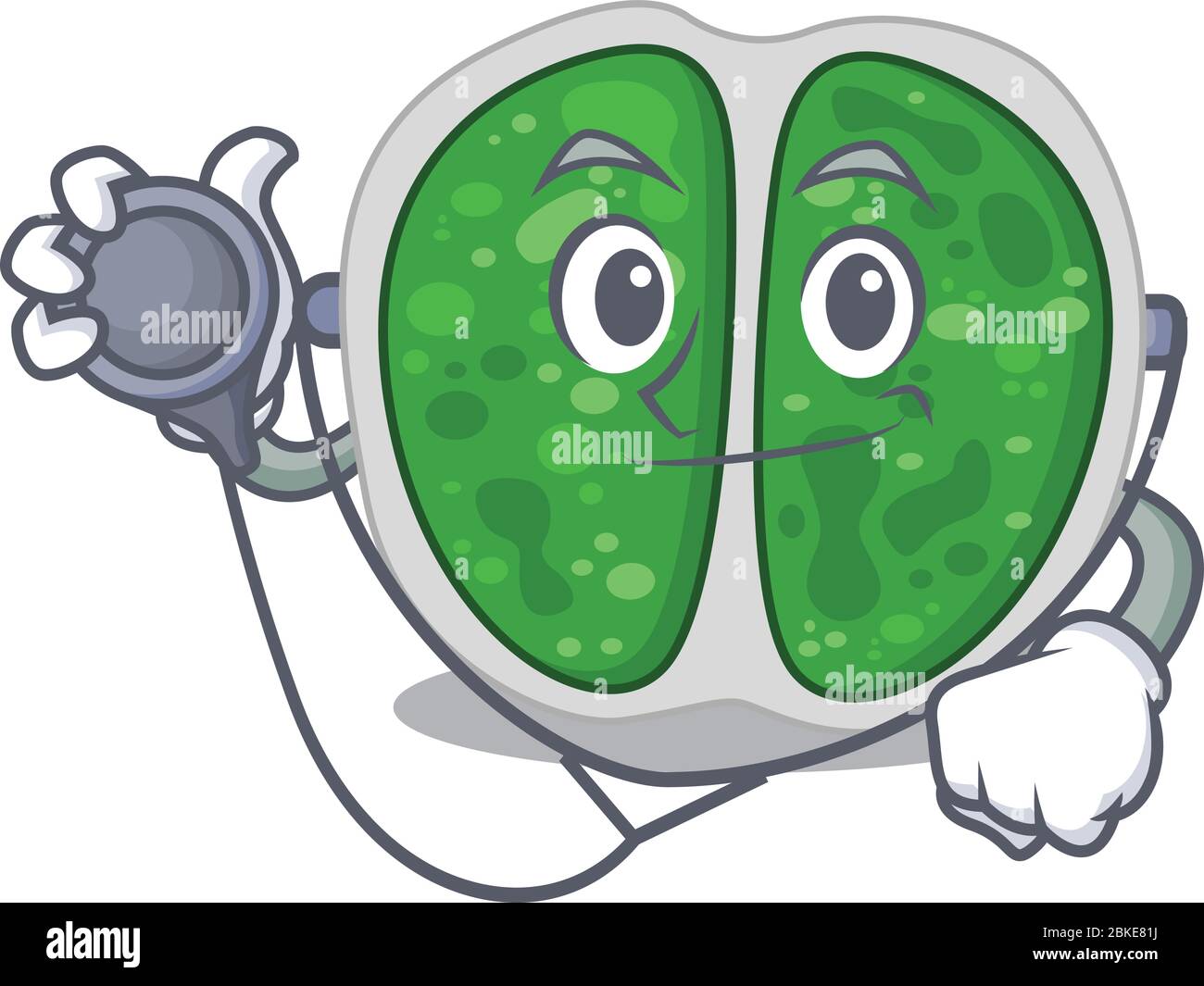 Les bactéries Chromococcales dans le personnage de dessin animé du médecin avec des outils Illustration de Vecteur
