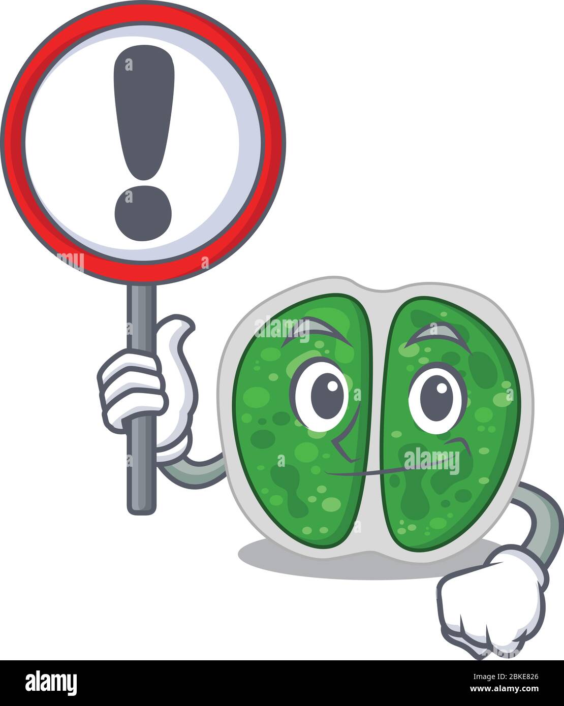 Une icône de chromococcales bactéries dessin de dessin animé avec un panneau de signe Illustration de Vecteur