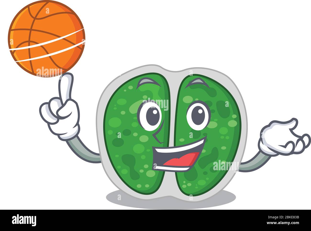 Magnifique motif de mascotte de bactéries à chromocoques avec basket-ball Illustration de Vecteur