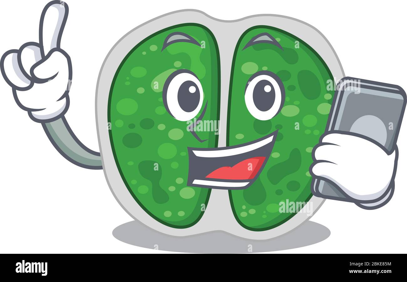 Les bactéries Chromococcales sont des personnages de dessin animé parlant au téléphone Illustration de Vecteur