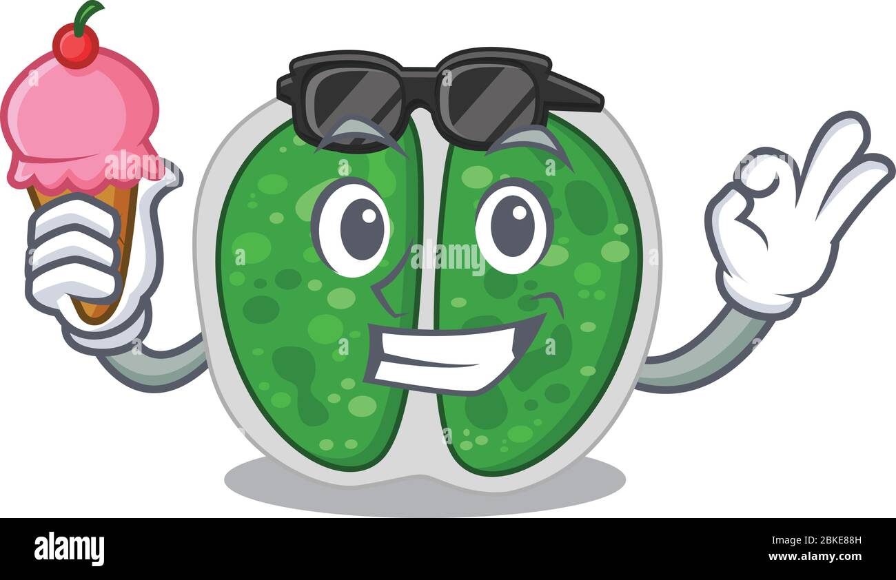 Conception de dessin animé de bactéries de chromocoques ayant une crème glacée Illustration de Vecteur