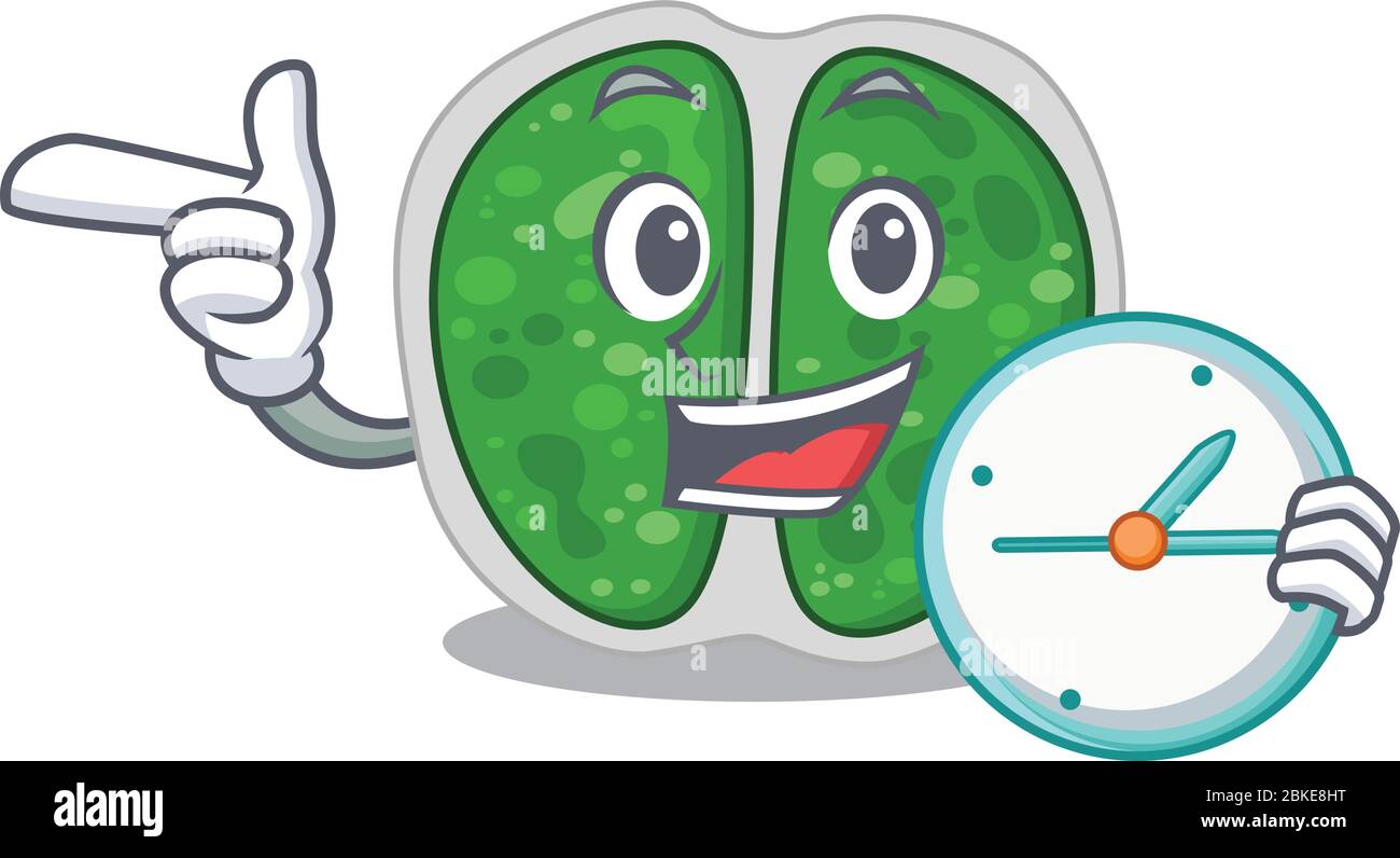 Chromococcales bactéries mascotte design concept sourire avec horloge Illustration de Vecteur
