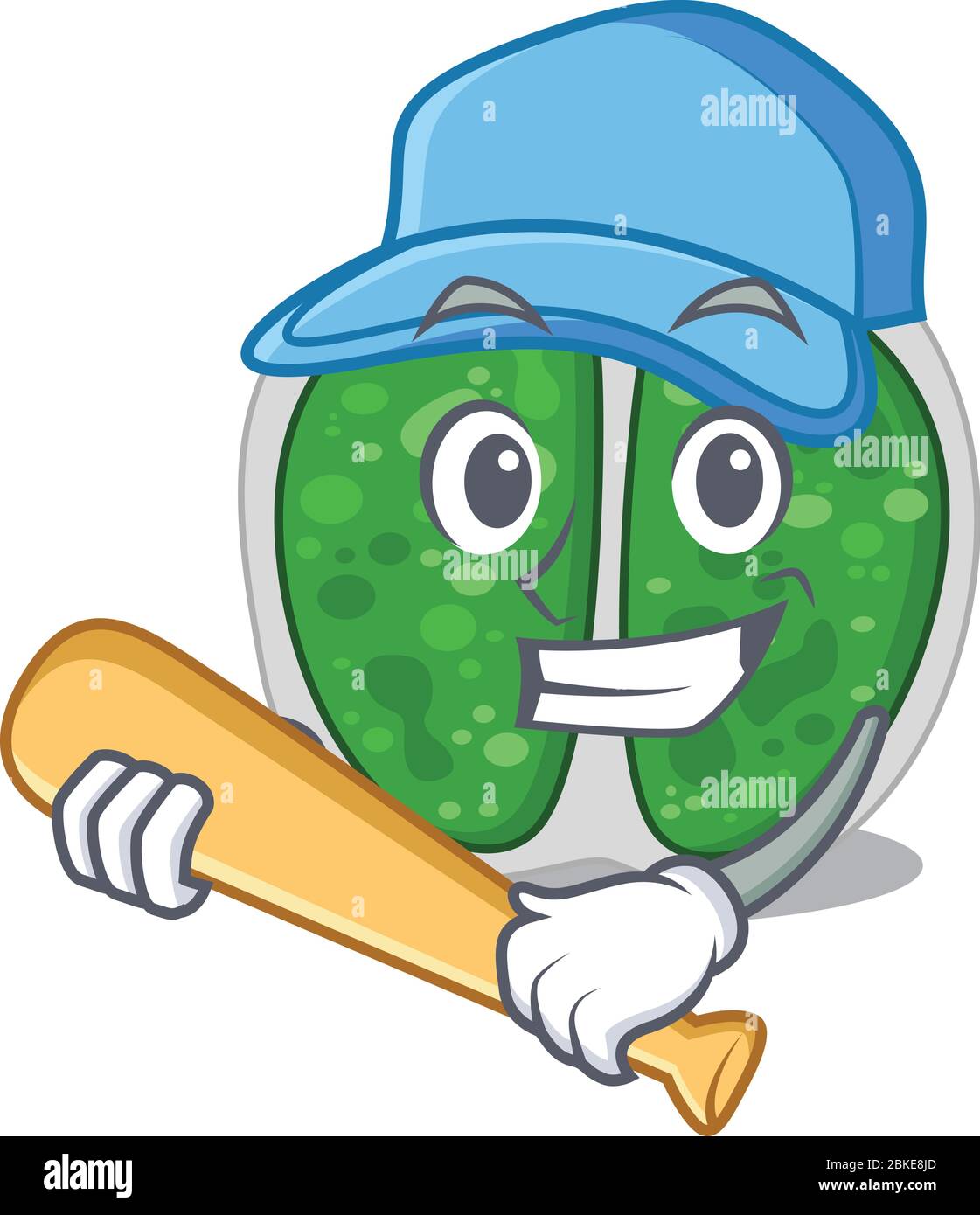 Photo des bactéries chromococcales personnage de dessin animé jouant au baseball Illustration de Vecteur