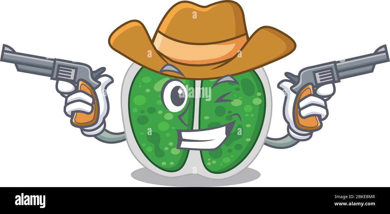 Mignonne cowboy de la bactérie des chromococcales personnage de dessin animé avec des armes Illustration de Vecteur