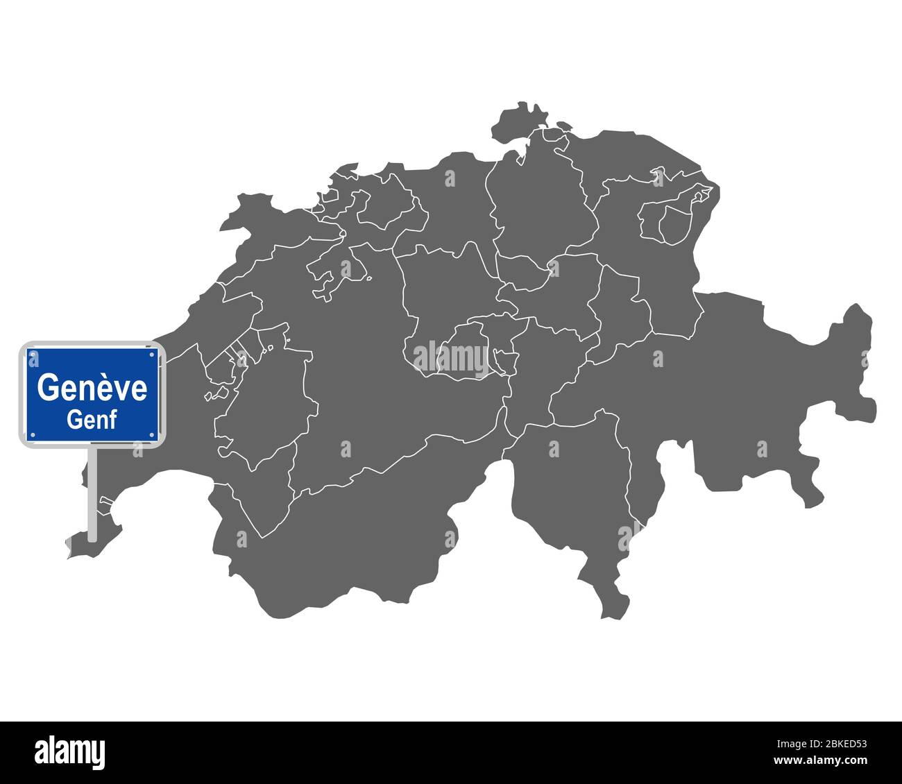 Carte de la Suisse avec panneau de Genève Banque D'Images