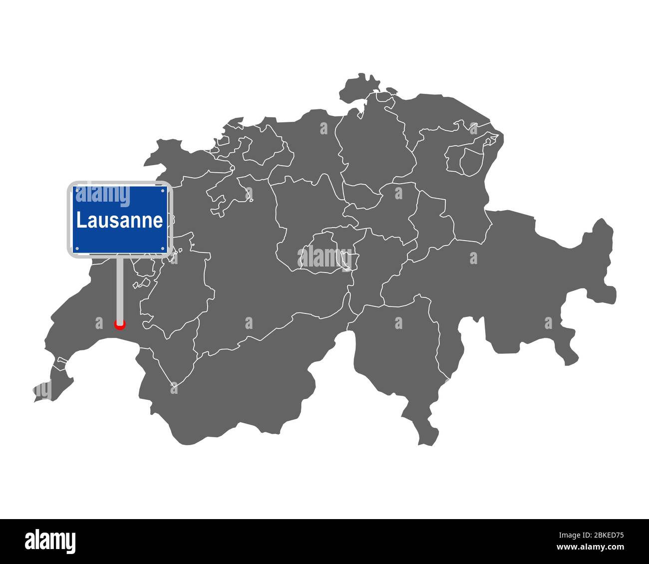 Carte de la Suisse avec le panneau de Lausanne Banque D'Images