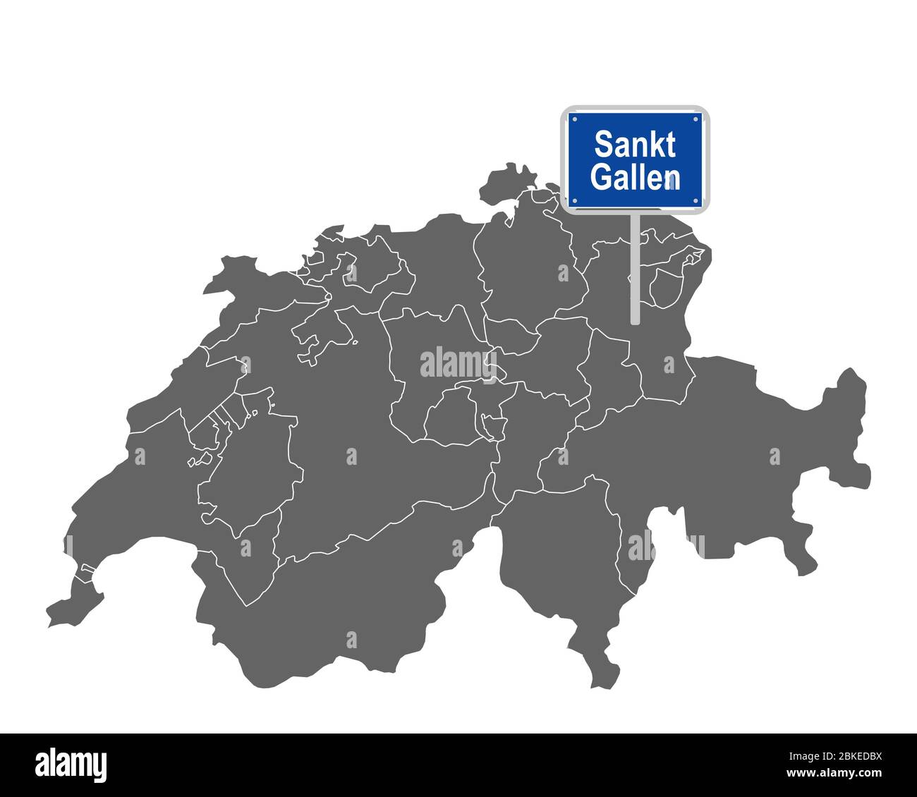 Carte de la Suisse avec panneau de Sankt Gallen Banque D'Images