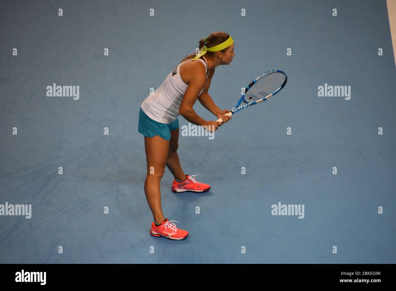 Photo de la joueuse de tennis Yulia Putintseva, Kazakhstan, Fed Cup 2019 Against Great Britain, Team GB à la Copper Box Arena de Londres Banque D'Images