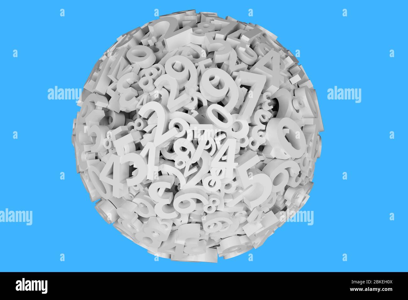 Boule avec chiffres. Mathématiques, finance et concept d'affaires. Nombres de zéro à neuf sur fond bleu. rendu 3d Banque D'Images