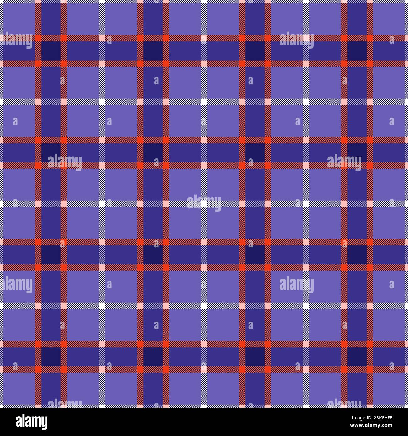 Tartan contrasté écossais modèle sans couture principalement en violet avec lignes orange et blanches, texture pour tartan, plaid, nappes, vêtements, literie, blan Illustration de Vecteur