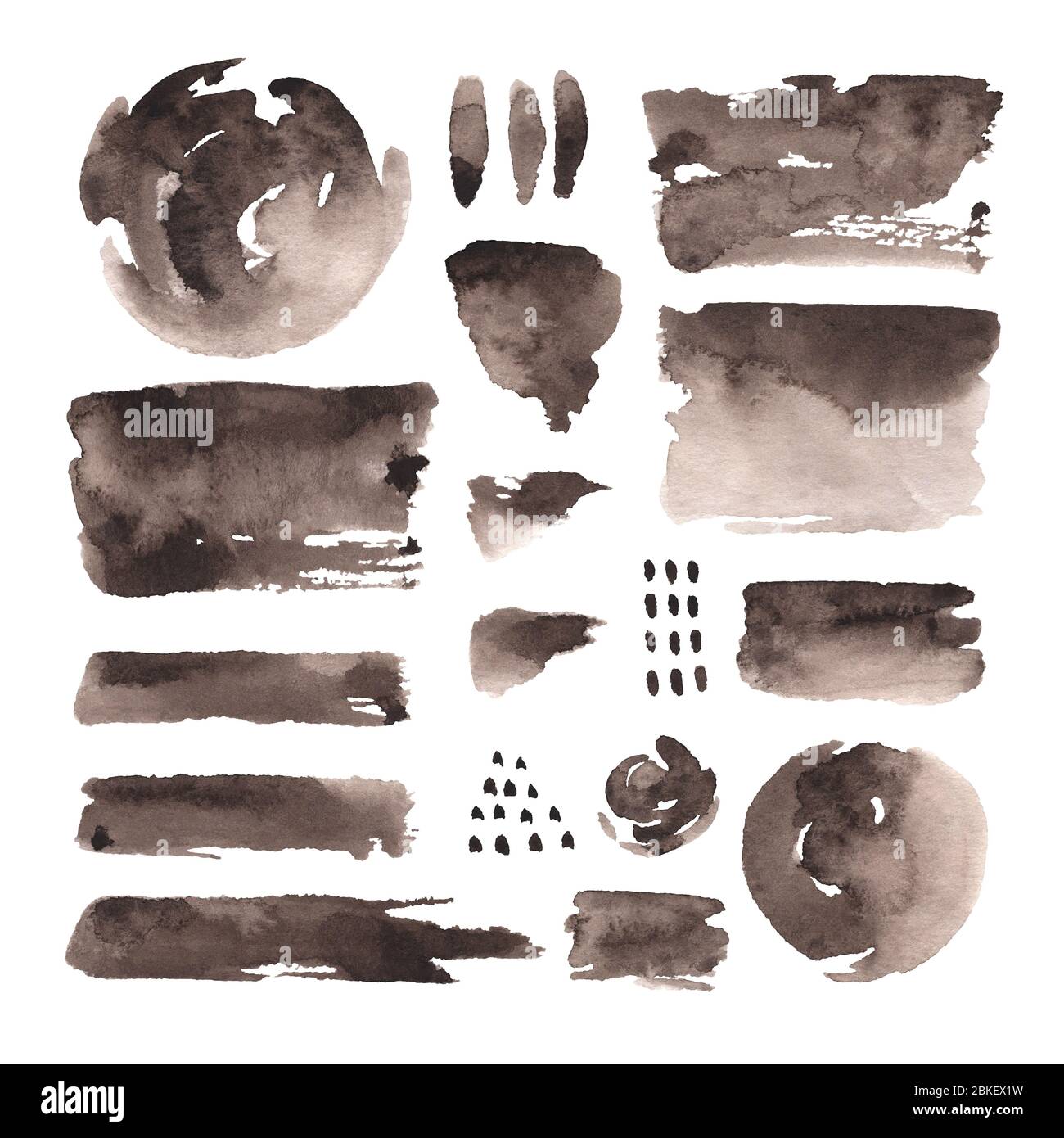 Aquarelle peinte à la main objets bruns abstraits Banque D'Images