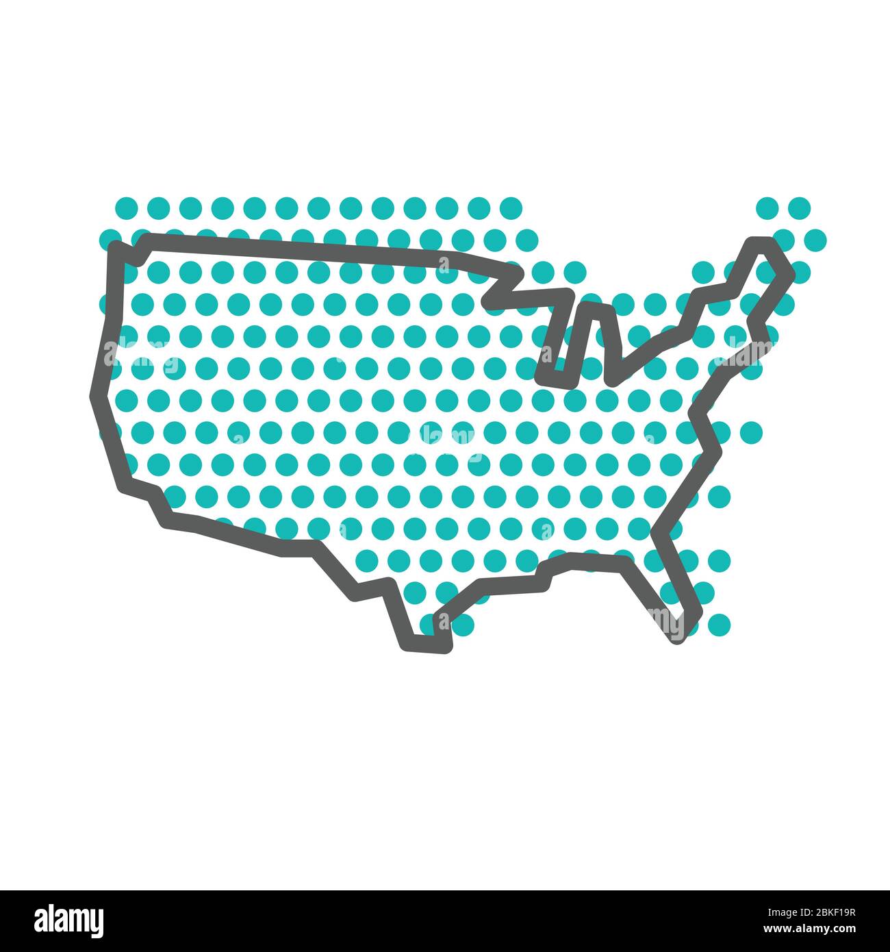 USA carte de contour simple avec un motif point demi-ton vert Illustration de Vecteur