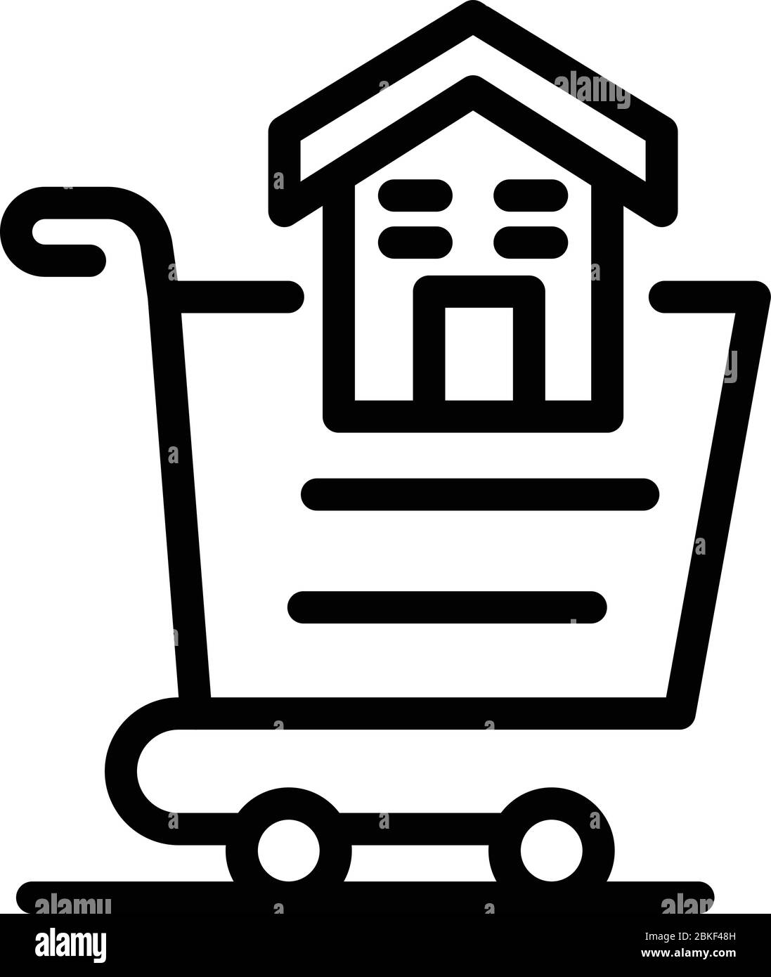 Maison dans l'icône du panier, style de contour Illustration de Vecteur