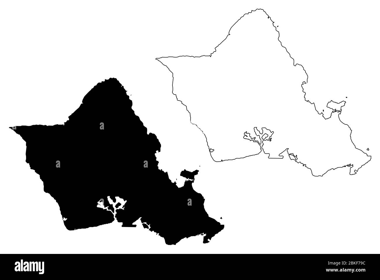 Ville et Comté d'Honolulu, Hawaï (comté des États-Unis, États-Unis d'Amérique, États-Unis, États-Unis, île, archipel) illustration vectorielle de carte, Scribble sket Illustration de Vecteur