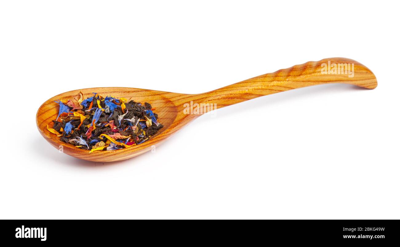 Thé Ceylan noir et vert avec fleurs sèches Banque D'Images