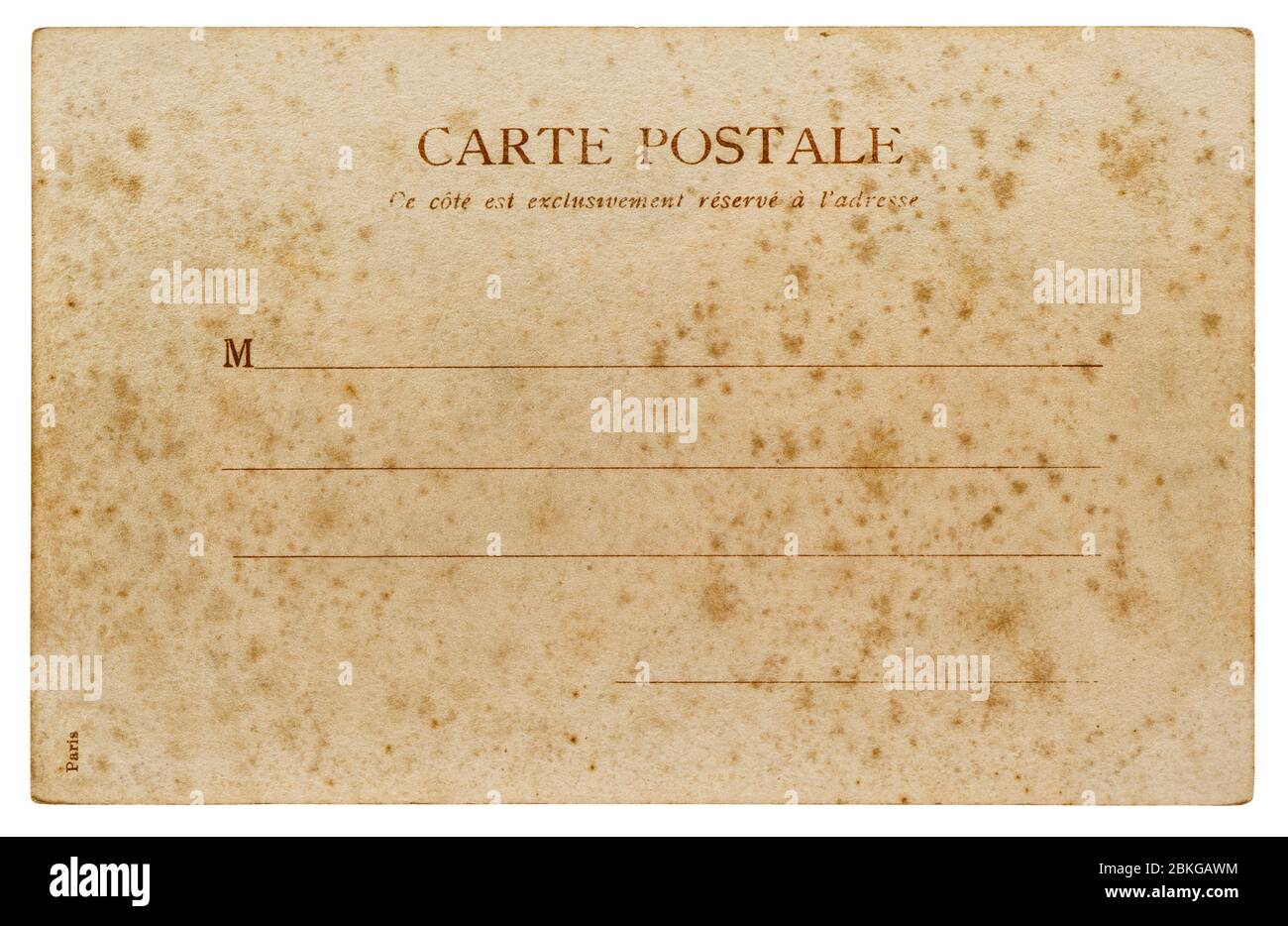 Ancienne carte postale. Feuille de papier vierge isolée sur fond blanc Banque D'Images