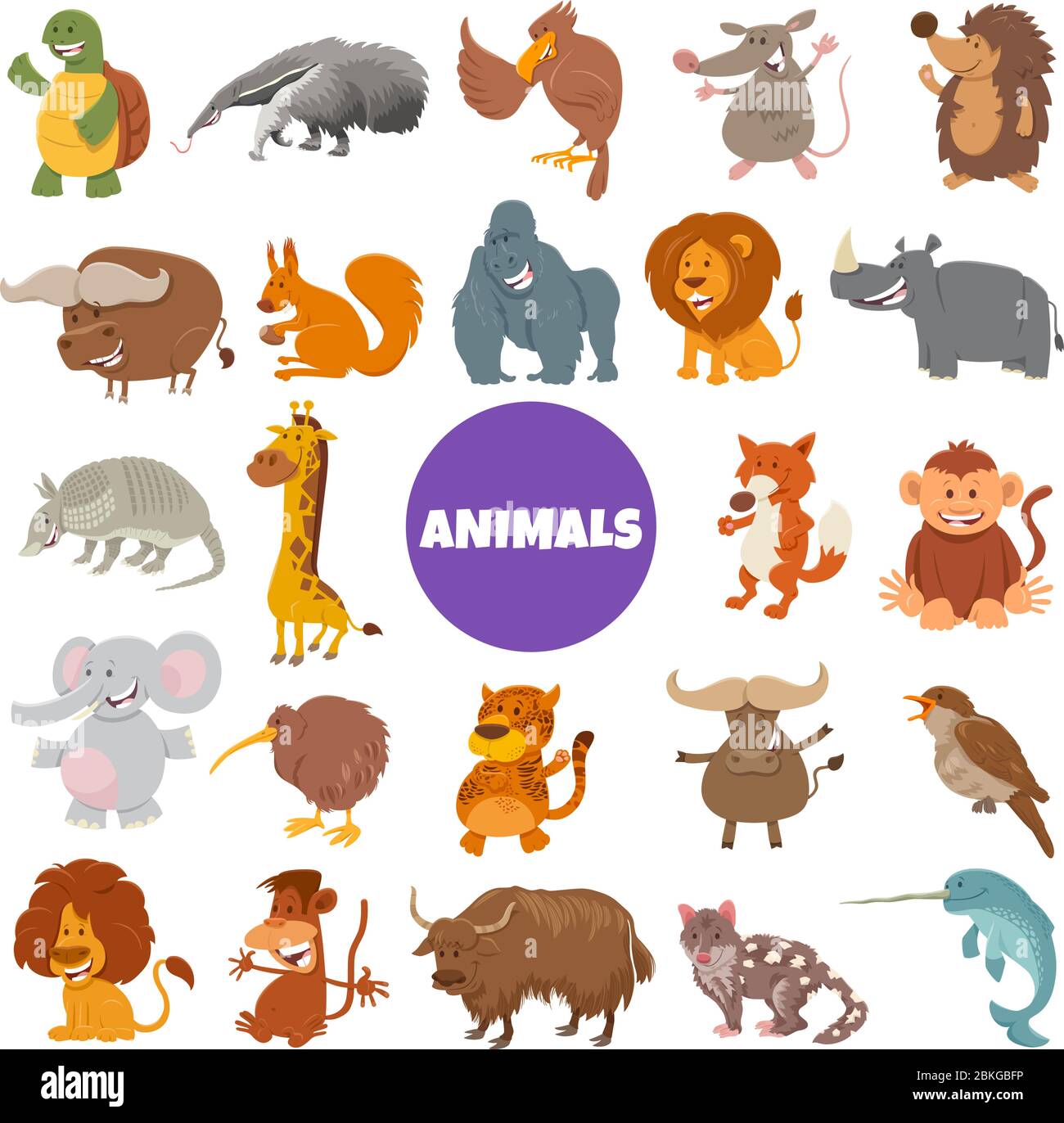 Illustration de dessin animé de drôle de personnages d'animaux sauvages grand ensemble Illustration de Vecteur