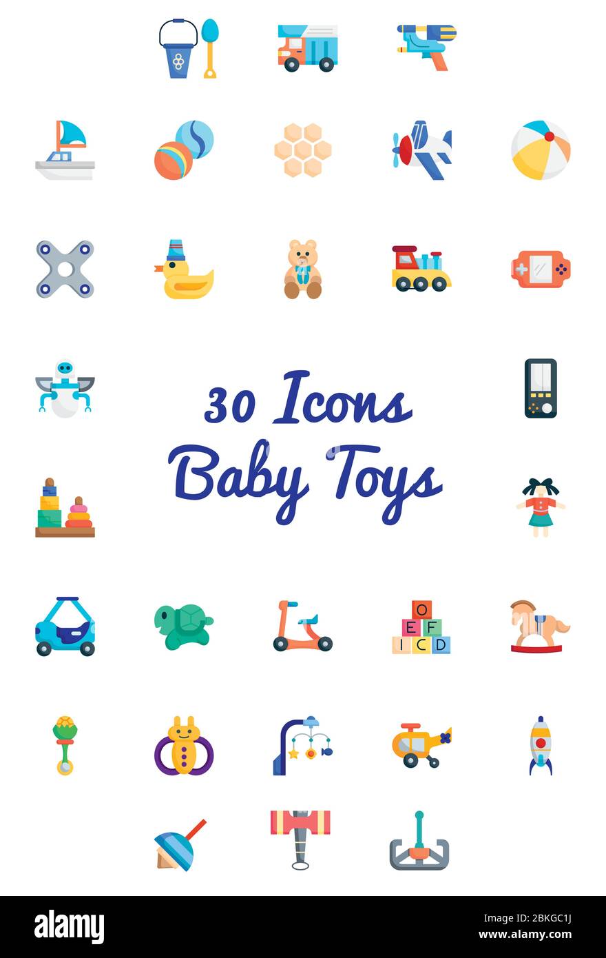 illustration vectorielle 30 icônes de jouets pour bébé ensemble avec design plat Illustration de Vecteur