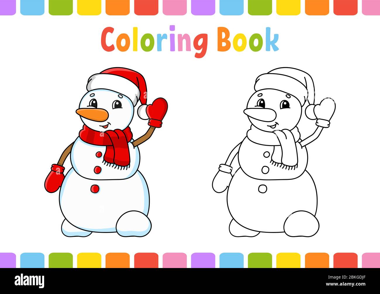 Livre de coloriage pour enfants. Mignon bonhomme de neige. Personnage de dessin animé. Illustration vectorielle. Page fantaisie pour enfants. Silhouette de contour noir. Isolé sur blanc b Illustration de Vecteur