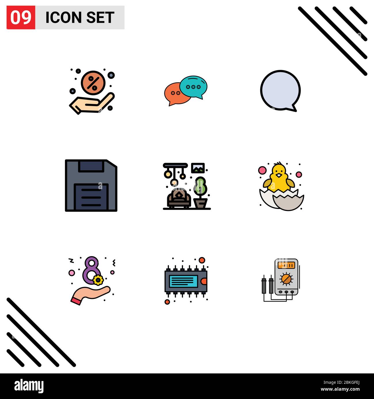 9 icônes créatives signes et symboles modernes de chandeliers, maison, instagram, gadget, disque éléments de conception vectoriel éditables Illustration de Vecteur