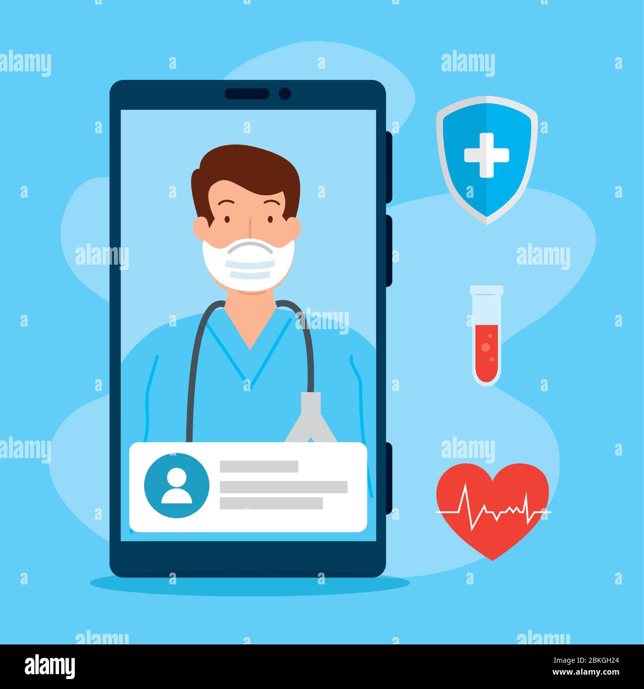 technologie de télémédecine avec médecin sur smartphone et icônes médicales Illustration de Vecteur