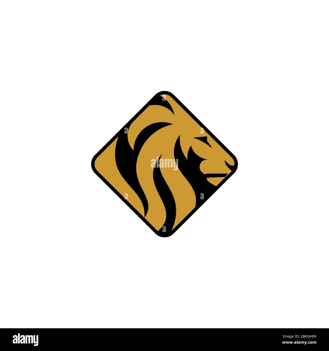 vecteur du modèle de logo tête de lion, sur la conception de concept carré, isolé sur fond blanc. Illustration de Vecteur