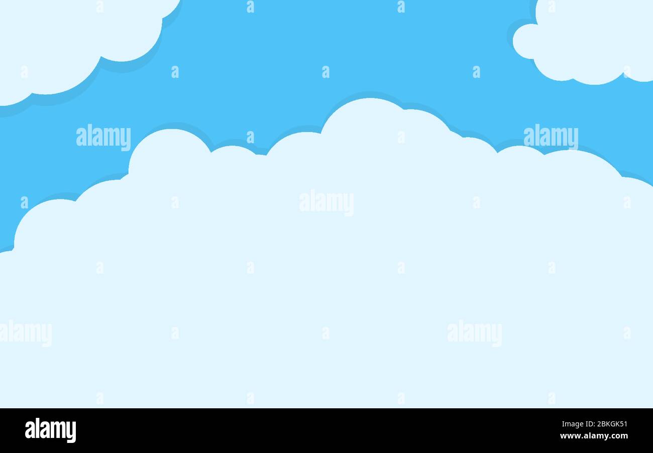Dessin animé bleu ciel fond plat style dessin animé. Couvrir l'effet d'air avec la bordure de nuages blancs. Scène trouble scène abstraite toile de fond pour affiche, flyer, carte postale, web, bannière. Illustration vectorielle Illustration de Vecteur