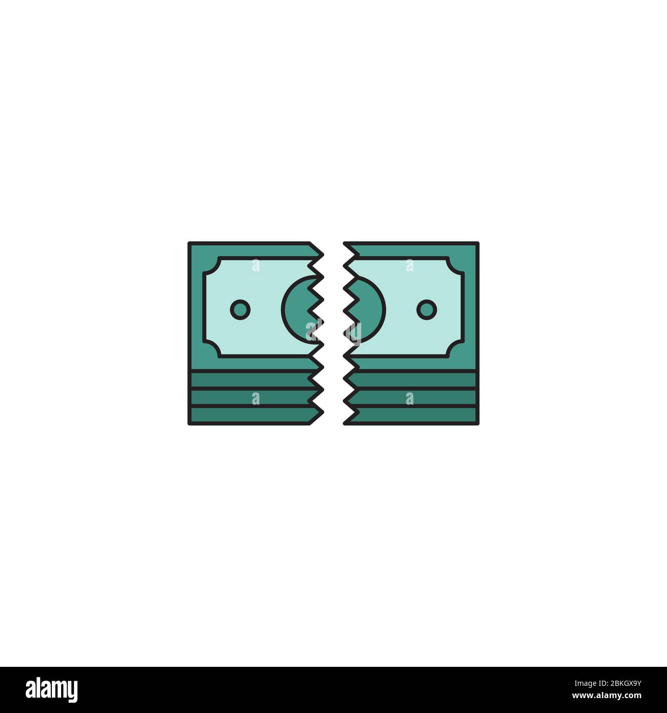 Symbole de vecteur de billets de banque déchirant isolé sur fond blanc Illustration de Vecteur