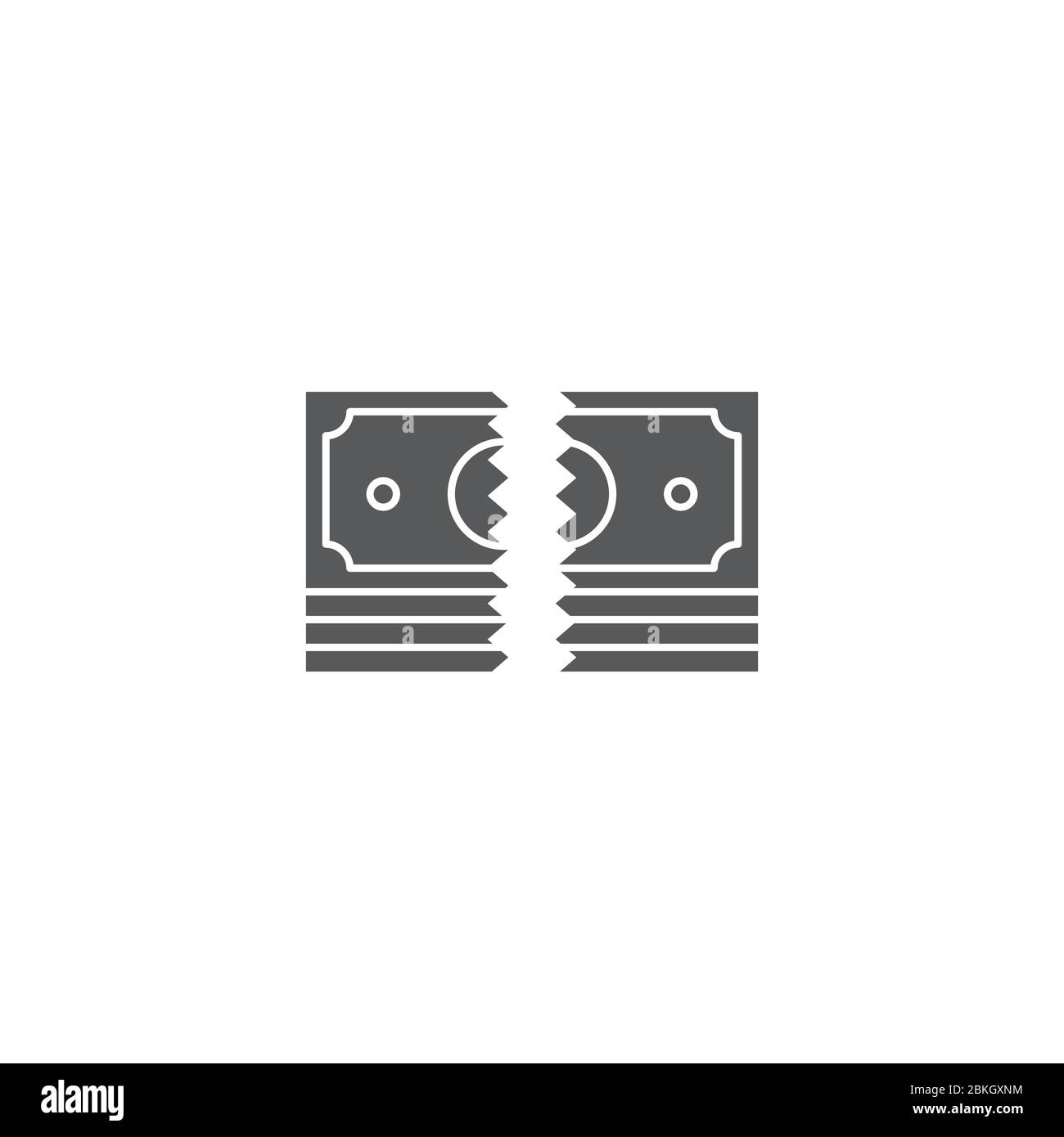 Symbole de vecteur de billets de banque déchirant isolé sur fond blanc Illustration de Vecteur