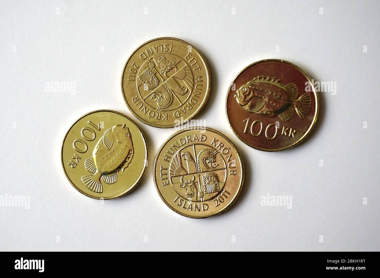 Króna islandais, coins, 100, Isländische Krone, íslensk króna, izlandi korona, Banque D'Images